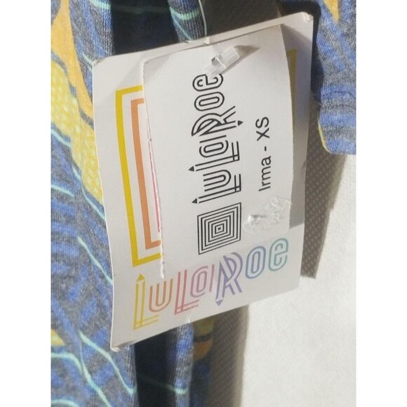 lularoe Irma tunic short sleeve geometric blue orange yellow xs READ new - Picture 2 of 9